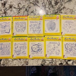 Bundle of 10 Aunt Martha’s Hot Iron On Transfers Embroidery Crafts NEW UNCUT